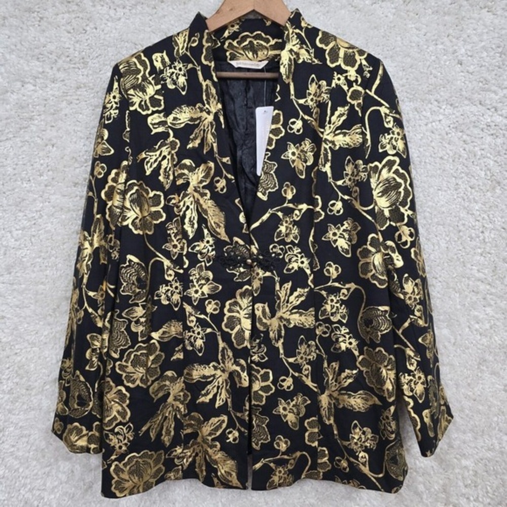 Soft Surroundings Marley Jacket Womens L Black Gold Chinoiserie Frog Closure NWT